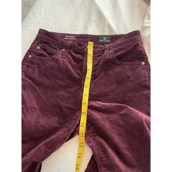 Adriano Goldschmeid The Isabelle High Rise Straight Crop Burgundy Velvet Size 25 - Picture 10 of 13
